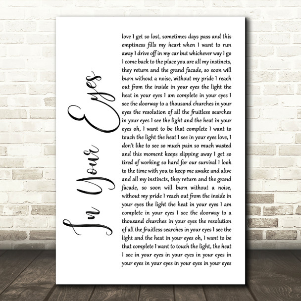 Peter Gabriel In Your Eyes White Script Song Lyric Print