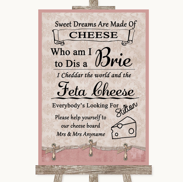Pink Shabby Chic Cheese Board Song Personalized Wedding Sign