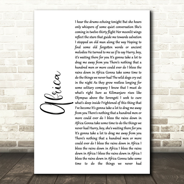 Toto Africa White Script Song Lyric Print