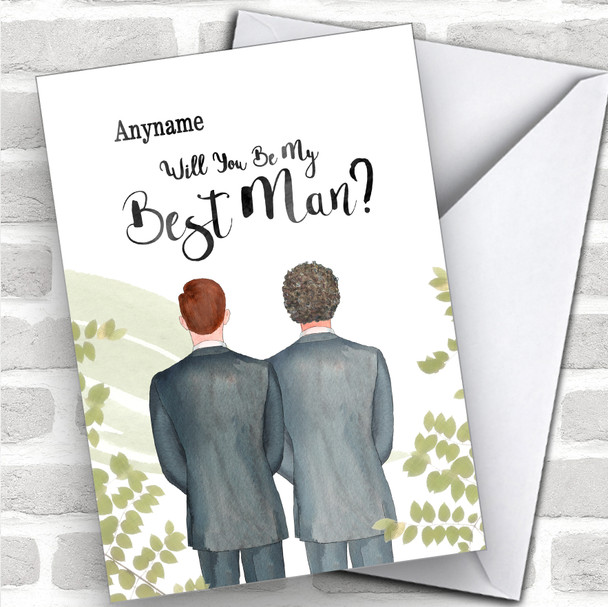 Ginger Hair Curly Brown Hair Will You Be My Best Man Personalized Wedding Greetings Card