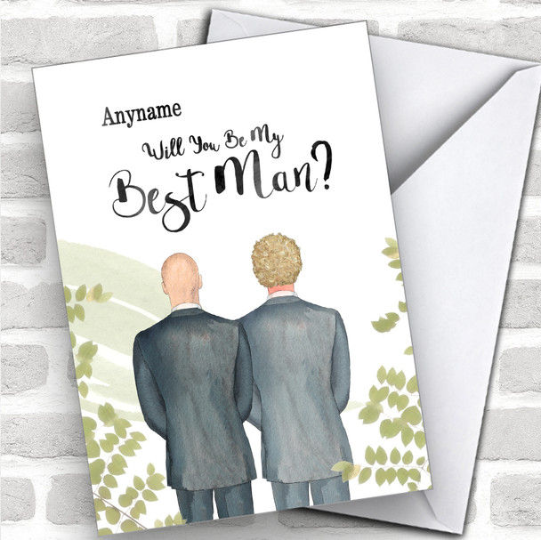 Bald White Curly Blond Hair Will You Be My Best Man Personalized Wedding Greetings Card