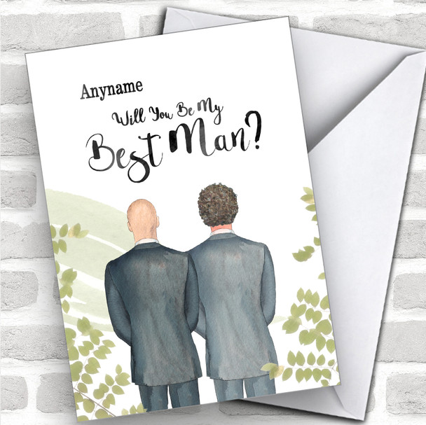 Bald White Curly Brown Hair Will You Be My Best Man Personalized Wedding Greetings Card