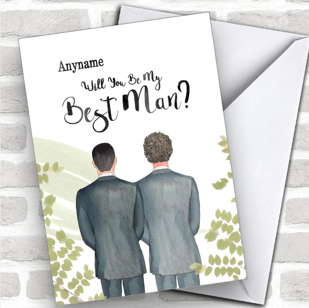 Black Hair Curly Brown Hair Will You Be My Best Man Personalized Wedding Greetings Card