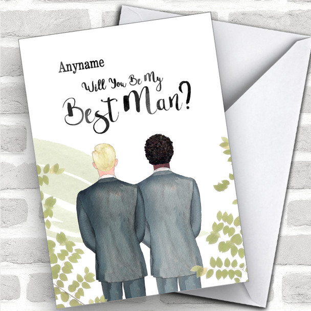 Blond Hair Curly Black Hair Will You Be My Best Man Personalized Wedding Greetings Card