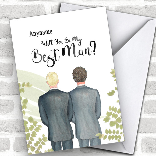 Blond Hair Curly Brown Hair Will You Be My Best Man Personalized Wedding Greetings Card