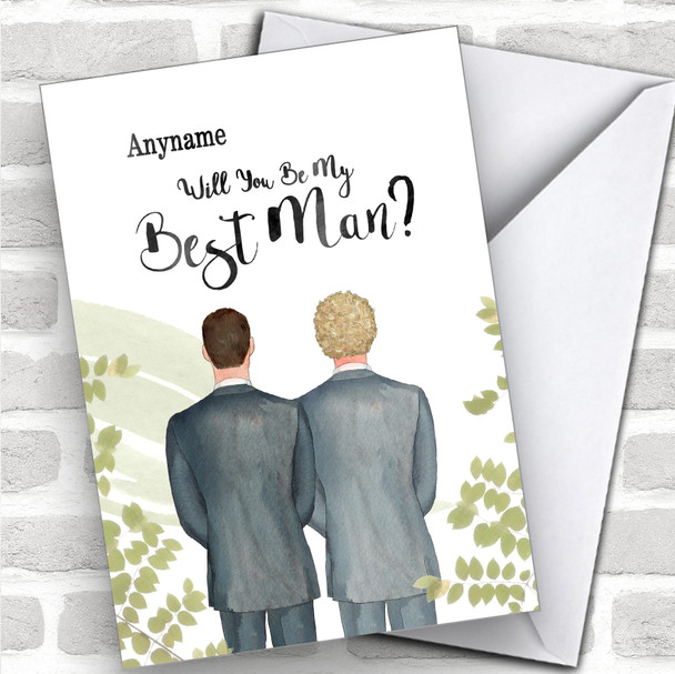 Brown Hair Curly Blond Hair Will You Be My Best Man Personalized Wedding Greetings Card