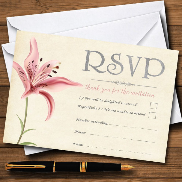 Coral Pink Lily Vintage Personalized RSVP Cards