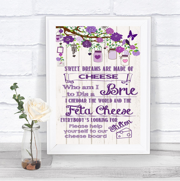 Purple Rustic Wood Cheese Board Song Personalized Wedding Sign