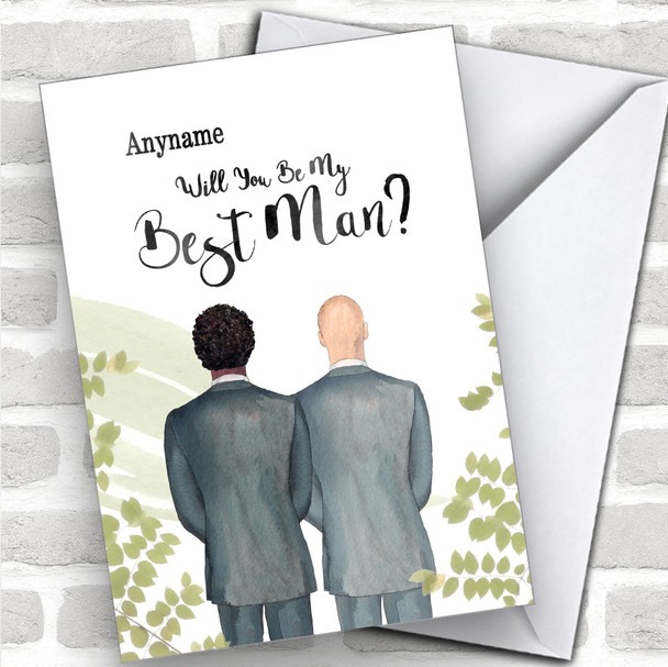 Curly Black Hair Bald White Will You Be My Best Man Personalized Wedding Greetings Card