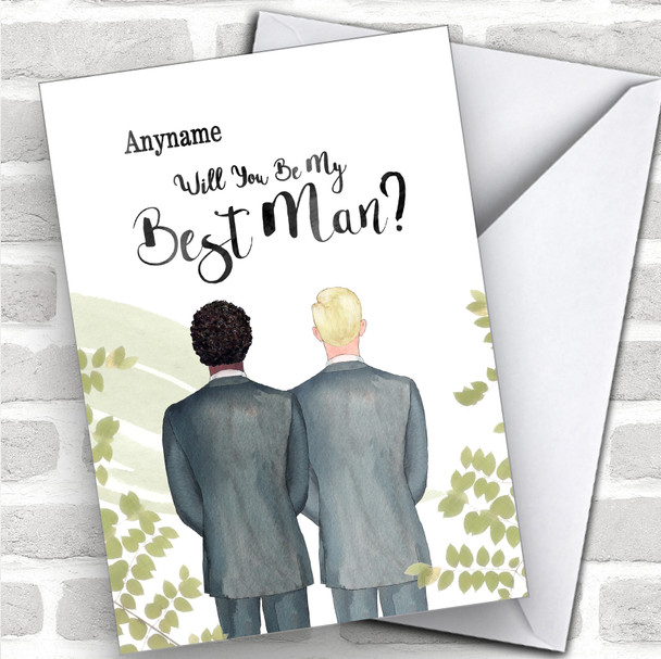Curly Black Hair Blond Hair Will You Be My Best Man Personalized Wedding Greetings Card