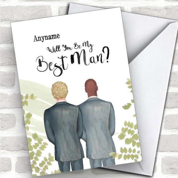 Curly Blond Hair Bald Black Will You Be My Best Man Personalized Wedding Greetings Card