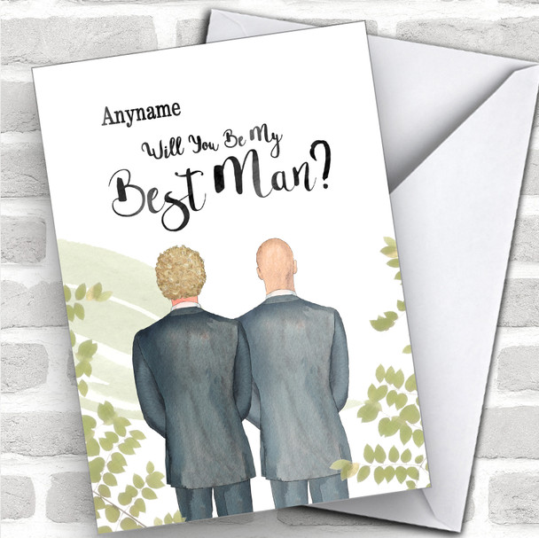 Curly Blond Hair Bald White Will You Be My Best Man Personalized Wedding Greetings Card