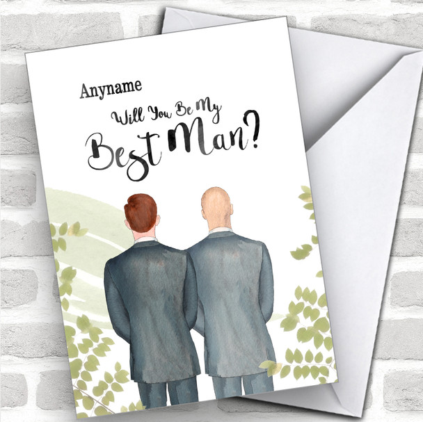 Ginger Hair Bald White Will You Be My Best Man Personalized Wedding Greetings Card