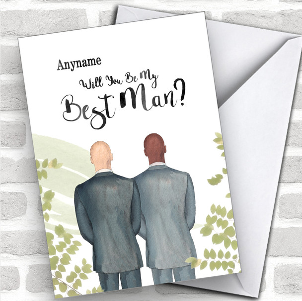 Bald White Bald Black Will You Be My Best Man Personalized Wedding Greetings Card