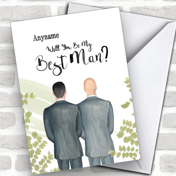 Black Hair Bald White Will You Be My Best Man Personalized Wedding Greetings Card