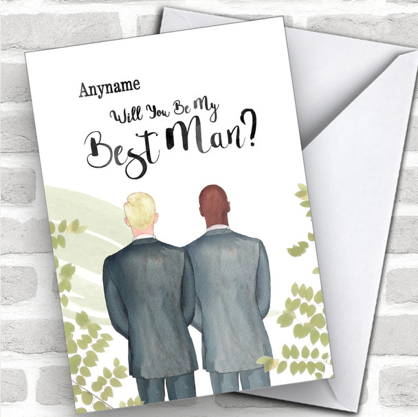 Blond Hair Bald Black Will You Be My Best Man Personalized Wedding Greetings Card