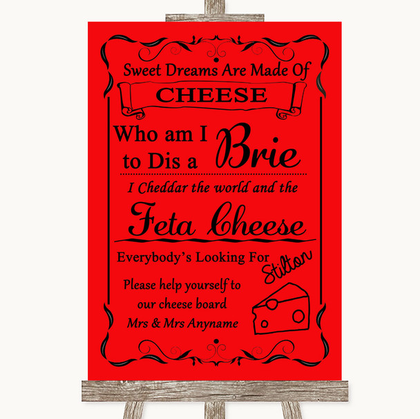 Red Cheese Board Song Personalized Wedding Sign