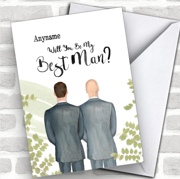 Brown Hair Bald White Will You Be My Best Man Personalized Wedding Greetings Card