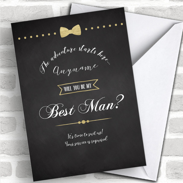 Chalk Fancy Bow Tie Will You Be My Best Man Personalized Wedding Greetings Card