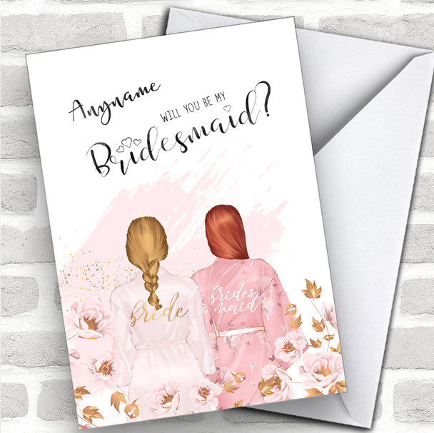 Blond Plaited Hair Ginger Swept Hair Will You Be My Bridesmaid Personalized Wedding Greetings Card