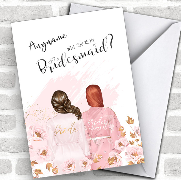 Brown Half Up Hair Ginger Swept Hair Will You Be My Bridesmaid Personalized Wedding Greetings Card