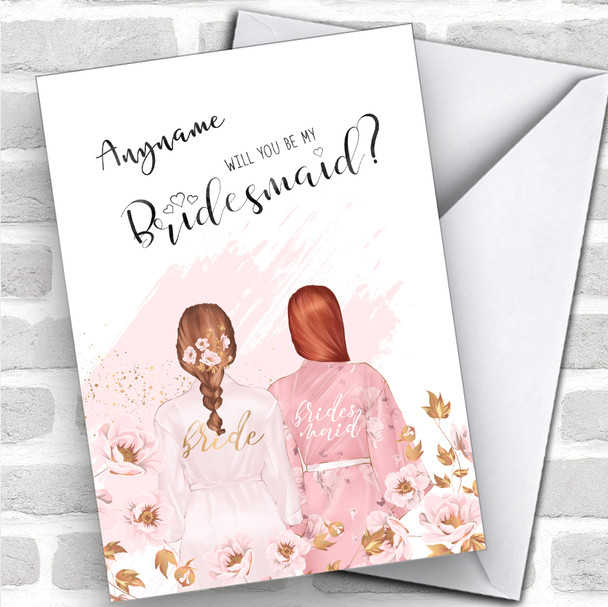 Brown Plaited Hair Ginger Swept Hair Will You Be My Bridesmaid Personalized Wedding Greetings Card