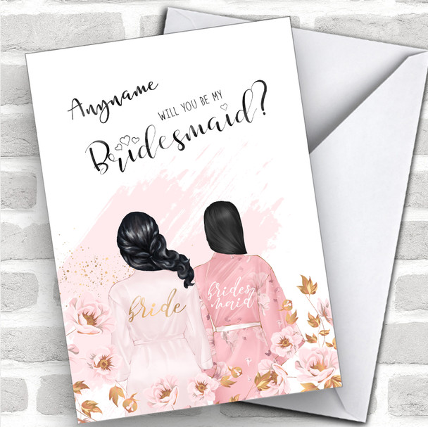 Black Half Up Hair Black Swept Hair Will You Be My Bridesmaid Personalized Wedding Greetings Card