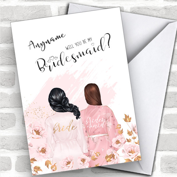 Black Half Up Hair Brown Swept Hair Will You Be My Bridesmaid Personalized Wedding Greetings Card