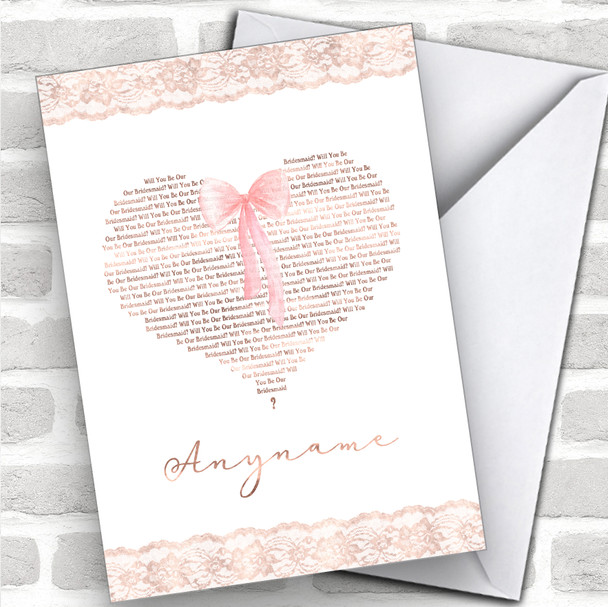 Rose Gold Text Heart Question Will You Be My Bridesmaid Personalized Wedding Greetings Card