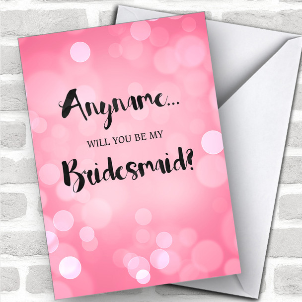 Pink Glitter Lights Will You Be My Bridesmaid Personalized Wedding Greetings Card