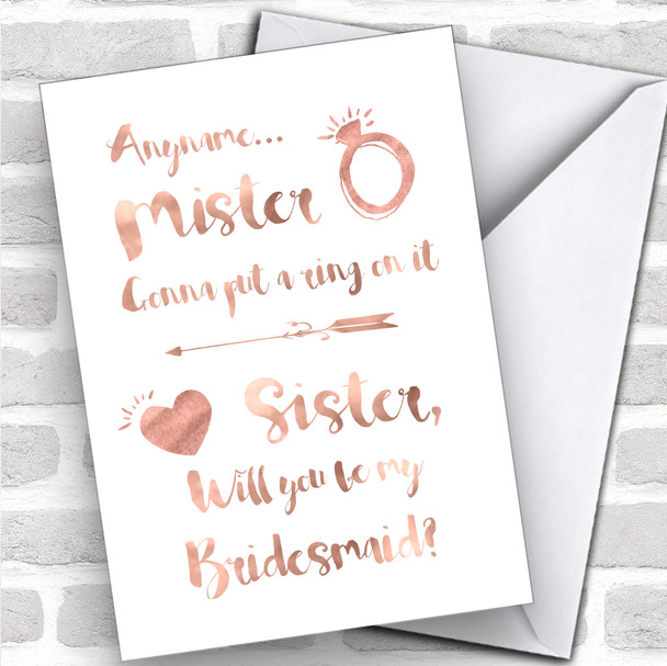 Mister Sister Ring Will You Be My Bridesmaid Personalized Wedding Greetings Card