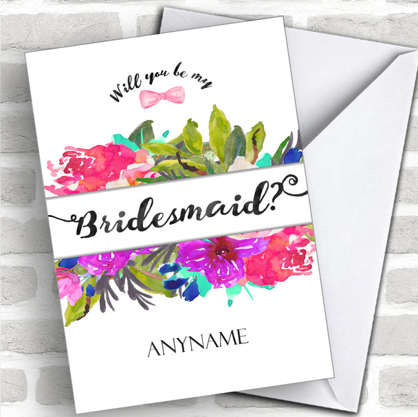 Watercolour Floral Will You Be My Bridesmaid Personalized Wedding Greetings Card