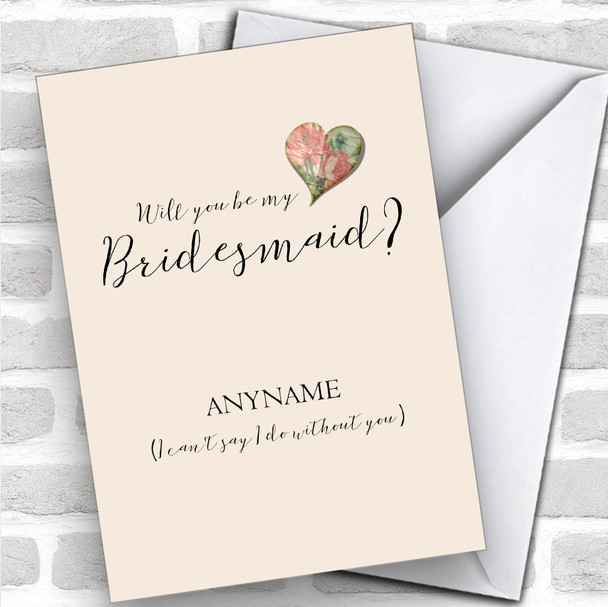 Vintage Heart Will You Be My Bridesmaid Personalized Wedding Greetings Card