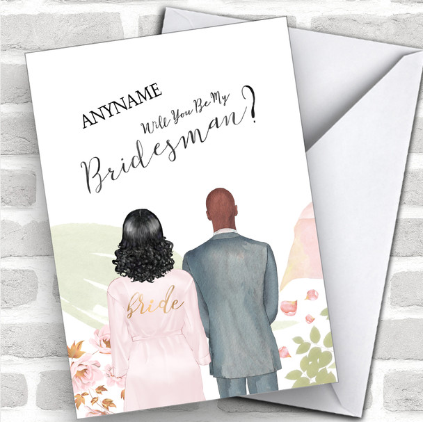 Black Curly Hair Bald Black Will You Be My Bridesman Personalized Wedding Greetings Card