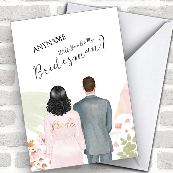 Black Curly Hair Brown Hair Will You Be My Bridesman Personalized Wedding Greetings Card