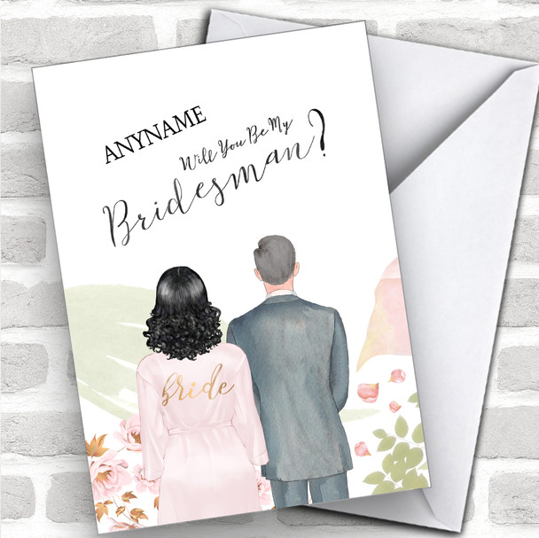 Black Curly Hair Grey Hair Will You Be My Bridesman Personalized Wedding Greetings Card