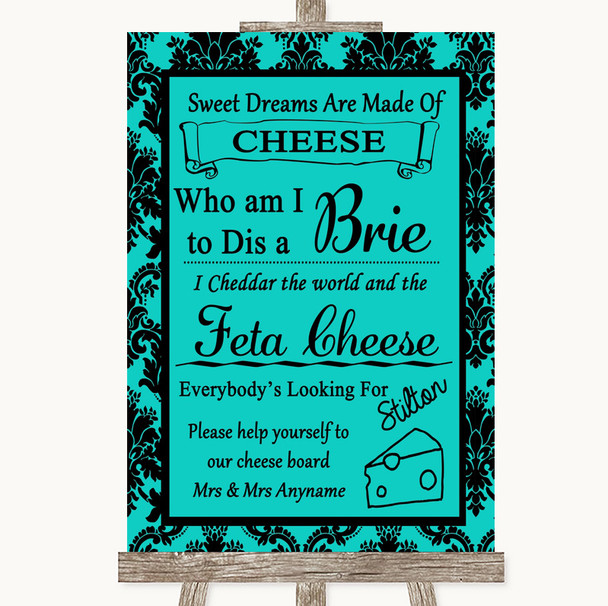 Turquoise Damask Cheese Board Song Personalized Wedding Sign