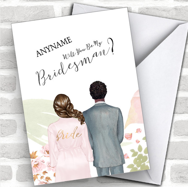Brown Half Up Hair Curly Black Hair Will You Be My Bridesman Personalized Wedding Greetings Card