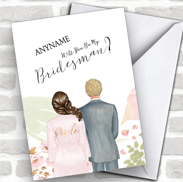 Brown Half Up Hair Curly Blond Hair Will You Be My Bridesman Personalized Wedding Greetings Card
