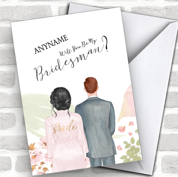 Black Hair Up Ginger Hair Will You Be My Bridesman Personalized Wedding Greetings Card