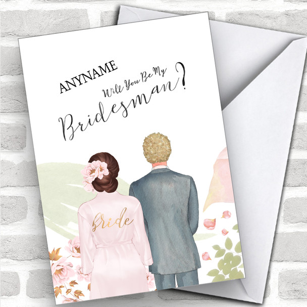 Brown Floral Hair Curly Blond Hair Will You Be My Bridesman Personalized Wedding Greetings Card