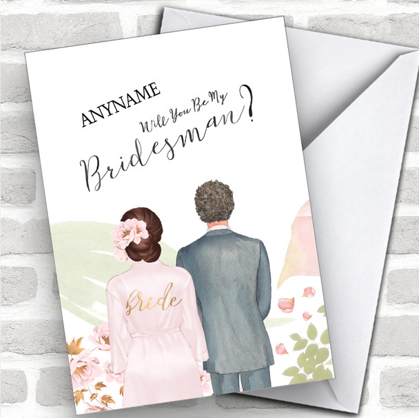 Brown Floral Hair Curly Brown Hair Will You Be My Bridesman Personalized Wedding Greetings Card