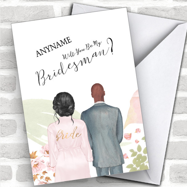 Black Hair Up Bald Black Will You Be My Bridesman Personalized Wedding Greetings Card