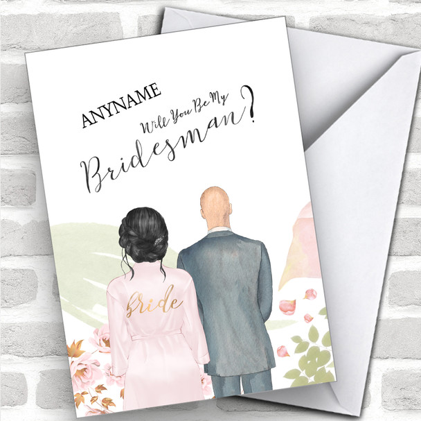 Black Hair Up Bald White Will You Be My Bridesman Personalized Wedding Greetings Card