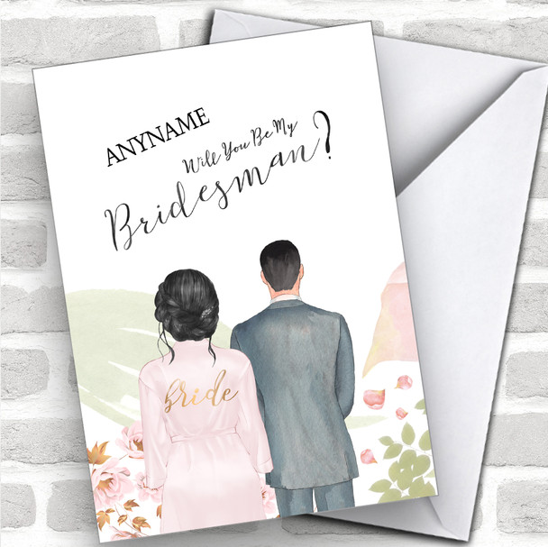 Black Hair Up Black Hair Will You Be My Bridesman Personalized Wedding Greetings Card