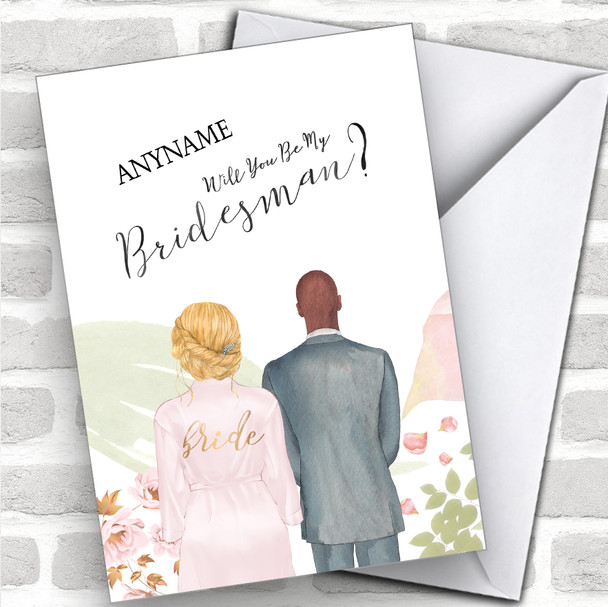 Blond Hair Up Bald Black Will You Be My Bridesman Personalized Wedding Greetings Card