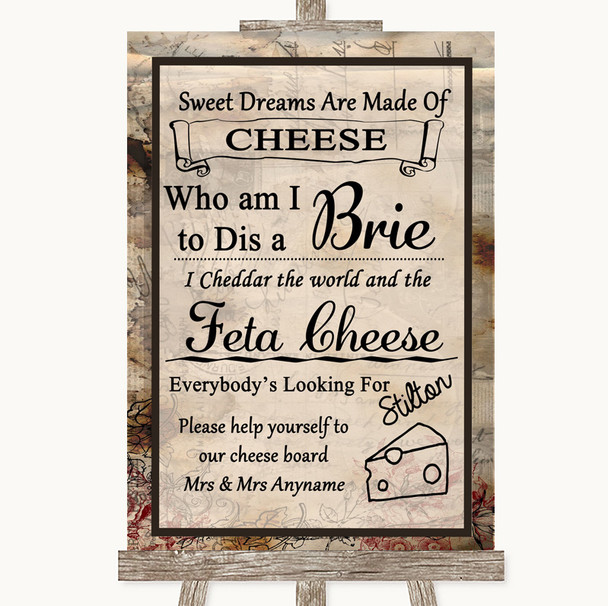 Vintage Cheese Board Song Personalized Wedding Sign