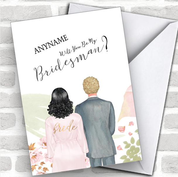 Black Curly Hair Curly Blond Hair Will You Be My Bridesman Personalized Wedding Greetings Card