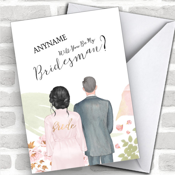 Black Hair Up Grey Hair Will You Be My Bridesman Personalized Wedding Greetings Card