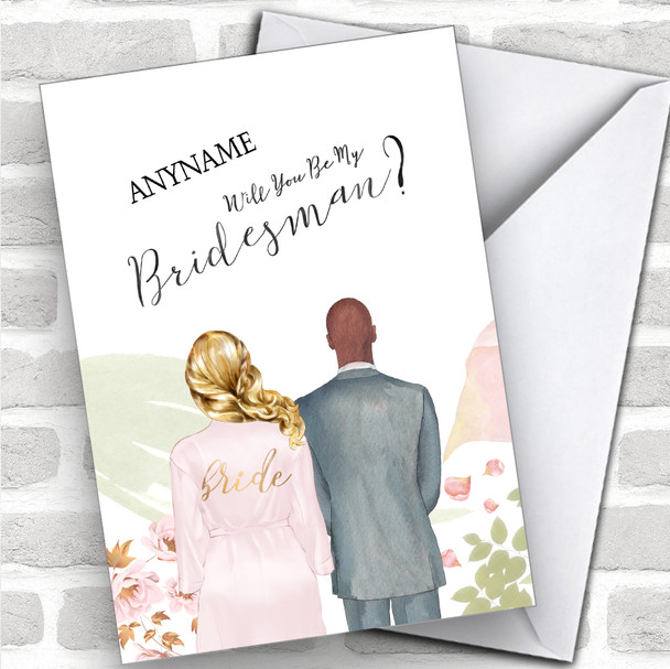 Blond Half Up Hair Bald Black Will You Be My Bridesman Personalized Wedding Greetings Card